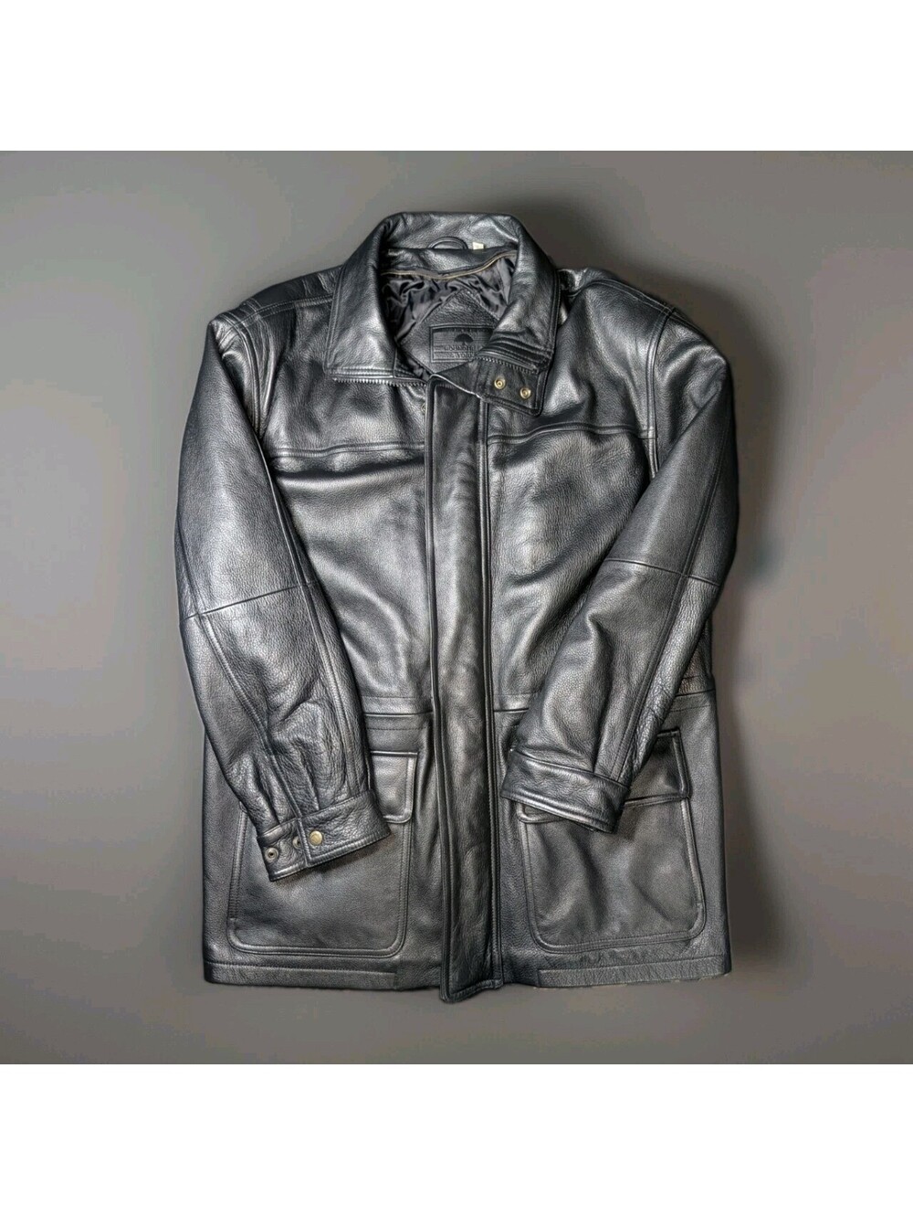 Men's Vintage Roundtree Yorke Leather Jacket Long Black Medium
